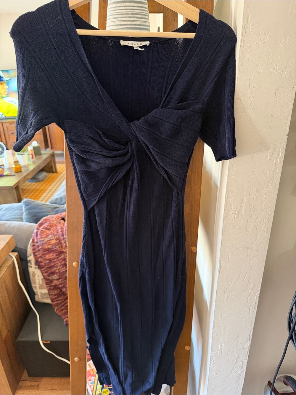 Frame Denim Navy Knot-Front Midi Dress